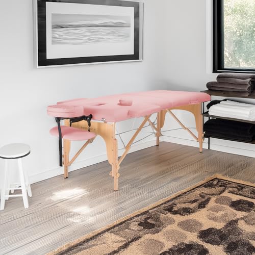 Saloniture Professional Portable Folding Massage Table with Carrying Case - Pink