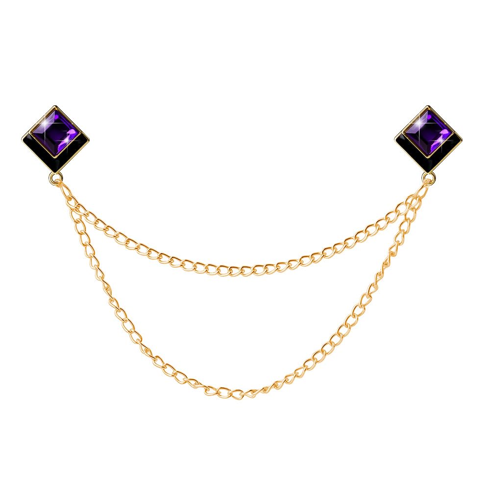 Gem Brooch Pins Hanging Chain Lapel Pin for Men Suits Shirt Collar Brooch Square Crystal Brooch Pin Rhinestone Lapel Pins for Men Tassel Chain Brooch Collar Pins Business Suit Shirt Accessories
