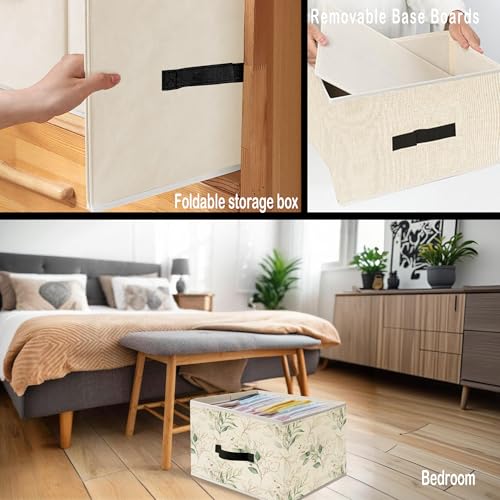 Image of Sage Green Eucalyptus Storage Bins, Watercolor Plant Botanical Collapsible Fabric Storage Basket Organizer for Clothes Toys Books Home Bedroom Living Room