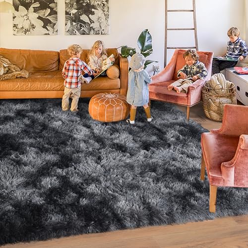 9x12 Area Rug for Living Room, Ultra Soft Large Shag Rug for Bedroom, Upgrade Non-Slip Plush Modern Fluffy Carpet for Kids Boys Girls Room Home Decor Aesthetic, Dark Grey