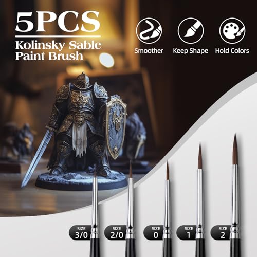 Image of Kolinsky Sable Miniature Paint Brushes - Golden Maple 7pcs Detail Paint Brushes Drybrushes for Acrylic Watercolor, Small Fine Detail Paint Brush Set for Mini Paints (Black)