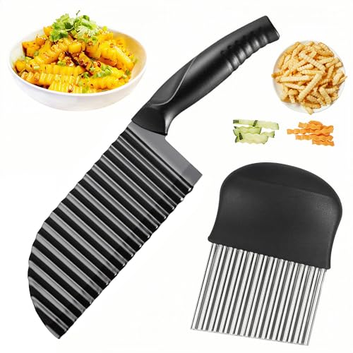 2 Stück Buntmesser für Wellenschnitt Aus Edelstahl, Welliges Kartoffelmesser, Wellenmesser, Riffelmesser Wellenschneider Gemüse,...