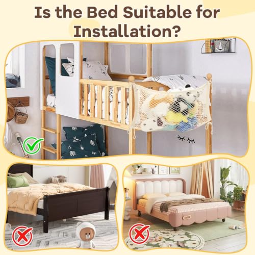 LAHAQIQI Spielzeug Kuscheltier Aufbewahrung Netz für Kinderzimmer，Bettseite Stofftier Organizer Hängend Baumwolle Netztasche mit Tethe für Kinder (Beige, 2 Stück)