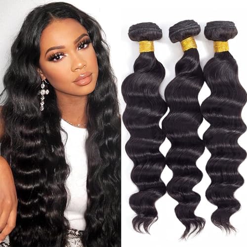 16A Loose Wave Bundles Human Hair 3 Bundles 10 12 14 Inches 100% Unprocessed Real Human Hair, Loose Deep Wave Bundles Human Hair, Multiple Washes Keep Texture Silky Soft, 3X Longer Lifespan