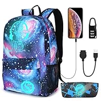Pawsky Galaxy Backpack for School, Anime Luminous Backpack College Bookbag Anti-Theft Laptop Backpack with USB Charging Port