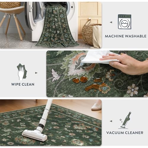 Tapete Decorativo Floral Verde 6'x9' Hedlive miniatura 5