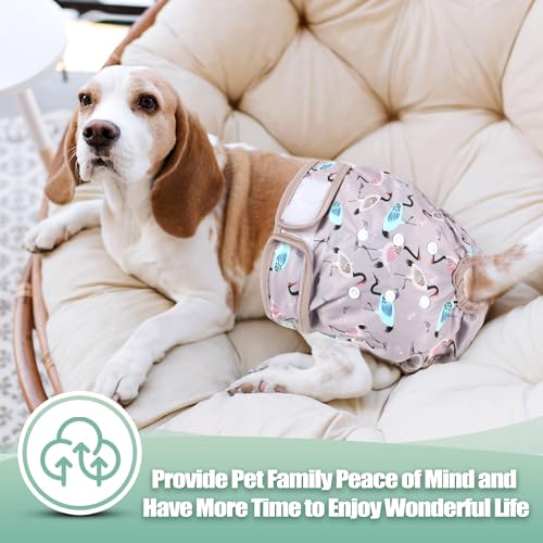 Image of wegreeco Washable Female Dog Diapers Highly Absorbent Reusable Diapers for Dog in Heat Period, 3 Pack (Flamingoes, X-Large)