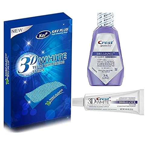 KAV PLUS 3D Teeth Whitening Strips, Crystal Smile PROFESSIONAL Teeth Whitening Strips, Crest 3D White Brilliance Whitening Toothpaste, Crest 3D White Brilliance Mouthwash Cover