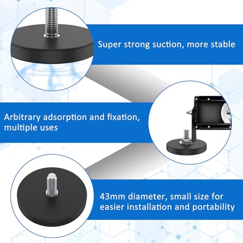 Image of 12 Pack Rubber Coated Magnets M6 Rock Light Magnets 1.69 Inch Mounting Magnet Thread Stud Magnetic Anti-Scratch Strong for Rock Light Bar Camera Cabinet Blackboard Refrigerator (12 Pack)