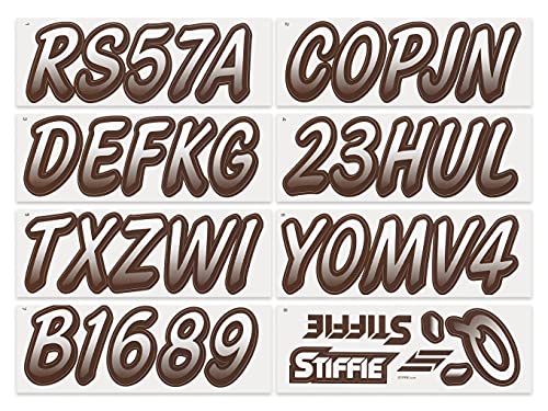 Image of STIFFIE Whipline White /Espresso Brown 3 inch Boat & PWC Registration Decals • Numbers Letters Stickers