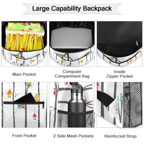 Sac à dos décontracté pour ordinateur portable avec imprimé hibou original - 3