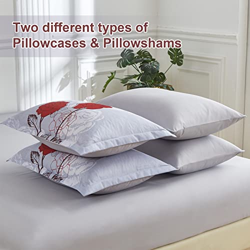 Xruibed 7 Piece Comforter Set Queen Red Flower Pattern Bedding Comforter Elegant Floral Soft Bed In A Bag For All Season (1 Comforter, 2 Pillow Shams, Flat Sheet, Fitted Sheet, 2 Pillow Cases) #TOP6