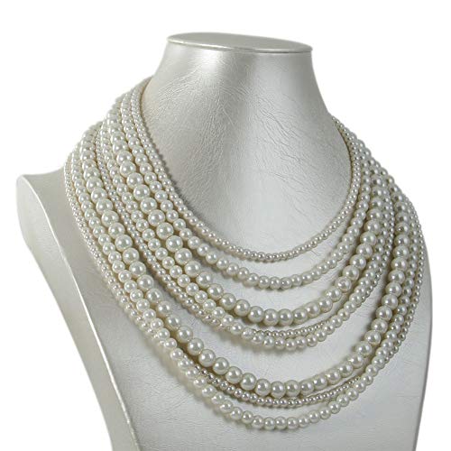 Kalse 8 Layers Strand Simulated Pearl Strand Bib Pendant Choker Chain Necklace3