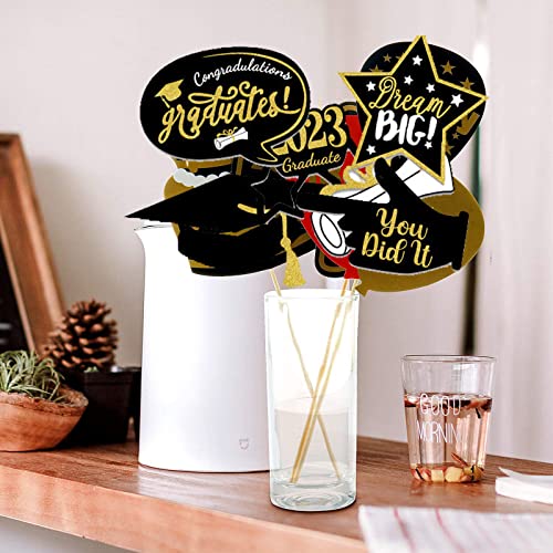 Graduation Photo Booth Props 2023, Black Gold Graduation Party Photobooth Props For Photography Decorations Funny Cap Mustaches Selfie Props For Kids Boy Girl Party Photoshoot Supplies 25Pcs #TOP6