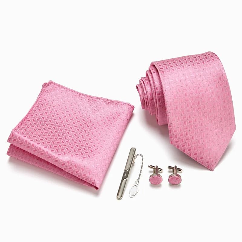 Set corbata hombre verde con pañuelo y gemelos miniatura 7