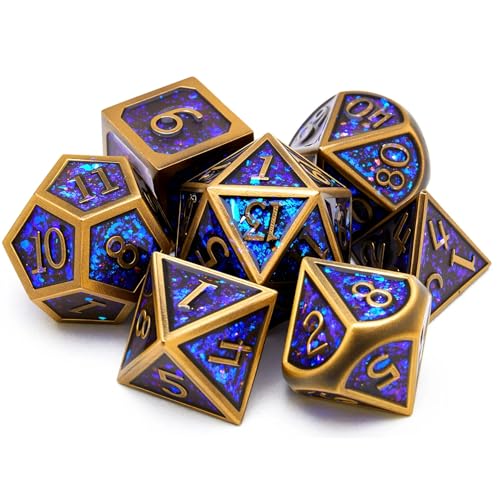Dados de metal hueco D&D negros y azules para juegos de rol RPG estilo punk juego de 7 piezas