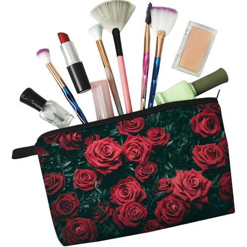 Red Rose Makeup Bag - Cute Travel Toiletry Zipper Pouch - Floral Cosmetic Bag Gift for Girls, Women, Sisters, Rose Lovers 5