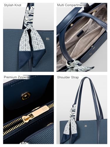 Image of ITTI Capri Tote for Women | Lightweight Three-Compartment Tote Bag with Elegant Scarf Design | Large Capacity Work & Daily Use Bag