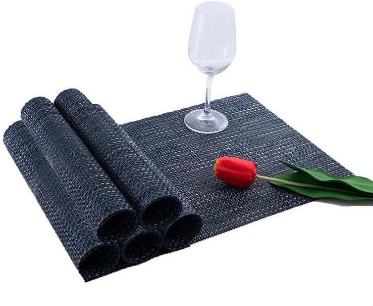 Placemats Set of 6 Washable Heat Insulation Non-Slip Woven Vinyl Table Mats for Kitchen Dining Room(White-Patch Five-Pointed star4)