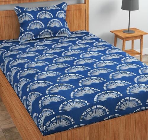 Image of Cotton 210 tc Flat Single | Diwan | Single Mattress Coat Bed Bedsheets for Summer Winter Breathable | Wrinkle Free (Size-60 X 90 Inch) with 1 Pillow Cover 60 x 90 Inches, Floral, Blue
