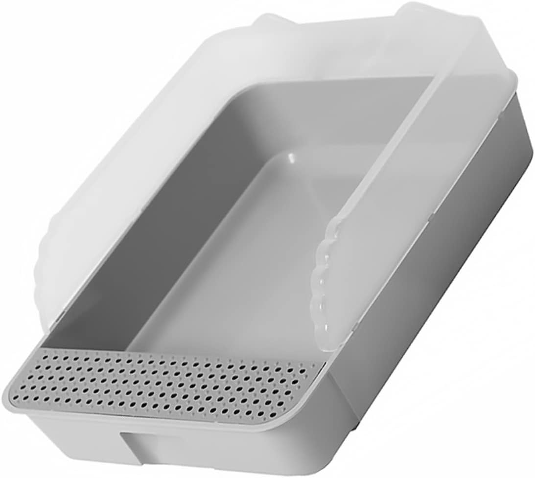 Cat Litter Box for Kittens Semi-Enclosed Easy- Design Grey Material Prevents Splashing for Cats and Easy Maintenance