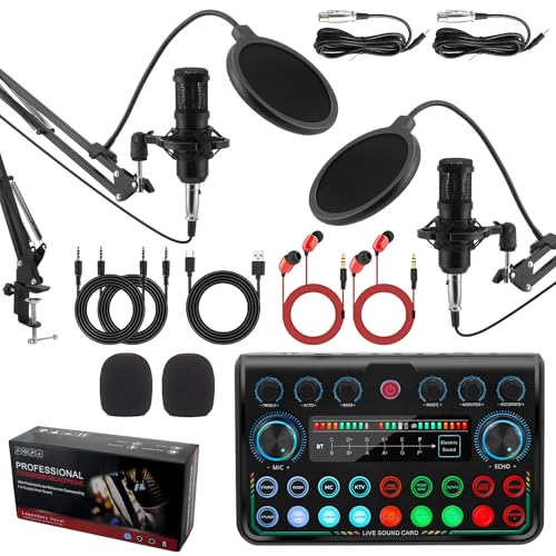 Podcast Equipment Bundle Streaming Microphone Podcast Starter Kit USB Condenser Soundboard Audio Mixer Kit with Sound Card for PC Laptop Phone Perfect for Streaming Singing YouTube & Gaming