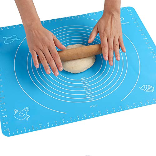50x40cm Backmatte teigunterlage ausrollmatte Antihafte Rutschfeste Backunterlage mit Messungen Fondant Teig Gebäck aus silikon Teigmatte für Fondant Gebäck Pizza Matte, BPA Frei, （Blau）