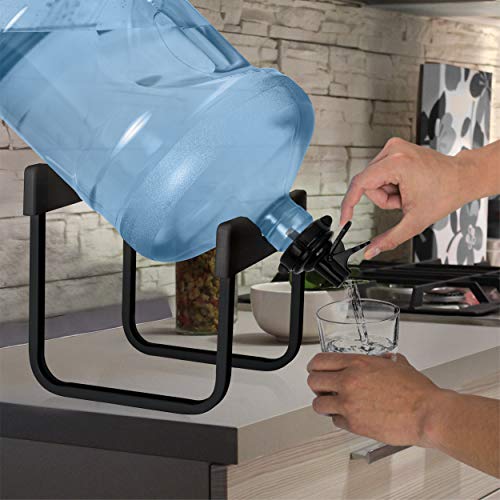 Brio Stainless Steel 3-5 Gallon Water Jug Stand And 2 Dispenser Valves, Rust-Resistant Non Slip Water Stand With Bpa Free Fast Flow Water Spout Fits Both 48Mm And 55Mm Bottles 2 Caps Included (Black) #TOP1