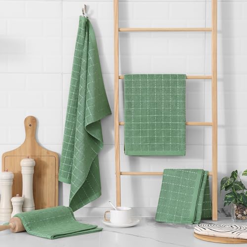 Image of Homaxy 100% Cotton Terry Kitchen Towels, Large 4 Pack, Grass Green