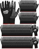 Potchen 72 Pairs Gardening Work Gloves Bulk for Men Women, Rubber Coated Garden Multipack Safety Construction Glove (Black)
