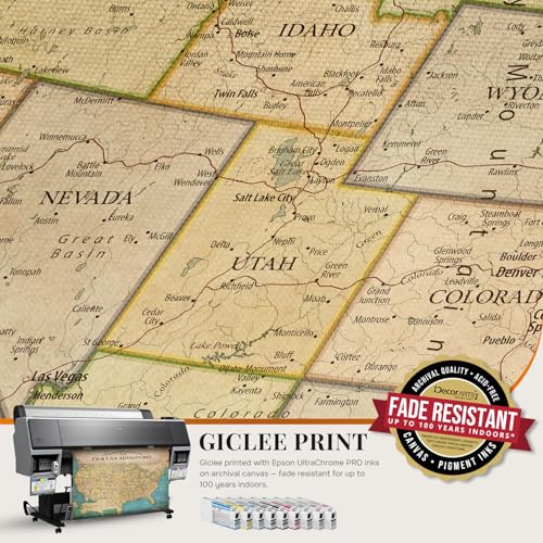 Image of DECORARTS - Antique Vintage USA Map Canvas Wall Art, Old United States Maps for Wall Decor, Hand-Stretched Giclee Print, Living Room Dining Office Home Decor, Ready to Hang,Handcrafted in USA,30x24''