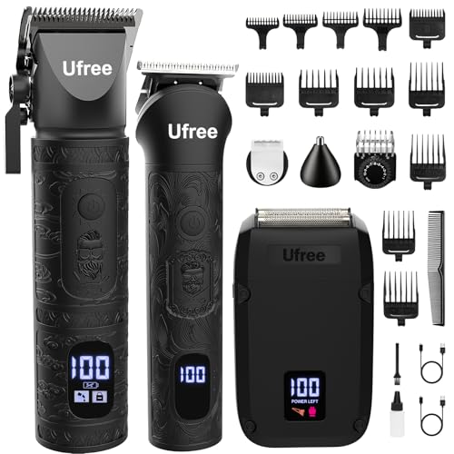 Image of Ufree Hair Clippers for Men, Beard Trimmer, Foil Shaver 3-in-1 Grooming Kit | Type-C Fast Charging & LED Display Pro Cordless Barber Clipper for Home Haircuts, T-Blade for Seamless Fades, for All Hair