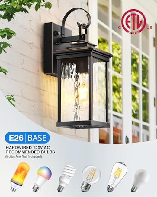 VIANIS Outdoor Wall Lights Wall Lantern Sconce Modern Black Gold Trim