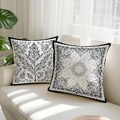 Housse coussin 80x80cm de velours double face motif noir géométrique chic