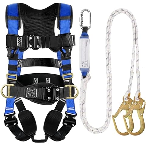 TRSMIMA Safety Harness Fall Protection - Roofing Harness Kit Men Full Body Construction Harness with Lanyard for Work Upgrade 4 Quick Buckles Cover