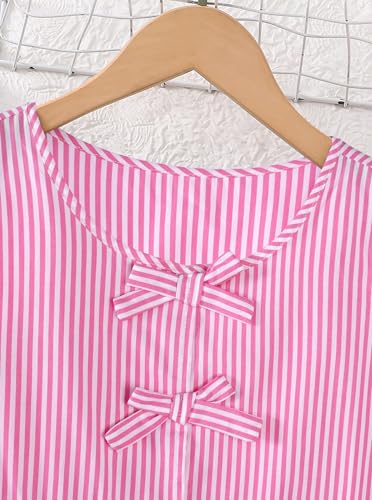 Image of Girls Bowknot Tank Tops Sleeveless Striped Shirts Cotton Peplum Babydoll Top