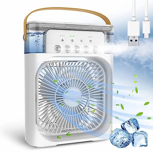 MORGLES Portable Air Cooler Fan with Water Tank & USB Mini Personal Evaporative Cooler, Humidifier & LED Light Quiet Desktop Cooling for Home, Office 