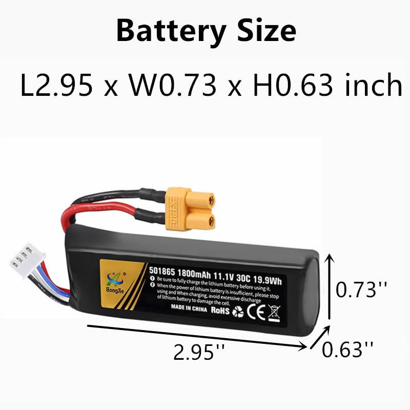Cecicebb 11.1V Airsoft Lipo Battery 11.1V 1800mAh 501865 Soft-Gun Toy Rechargeable Li-Po Batteries with XT30 Plug for Water-Gun Toy 2 Pack with USB Charging Cable