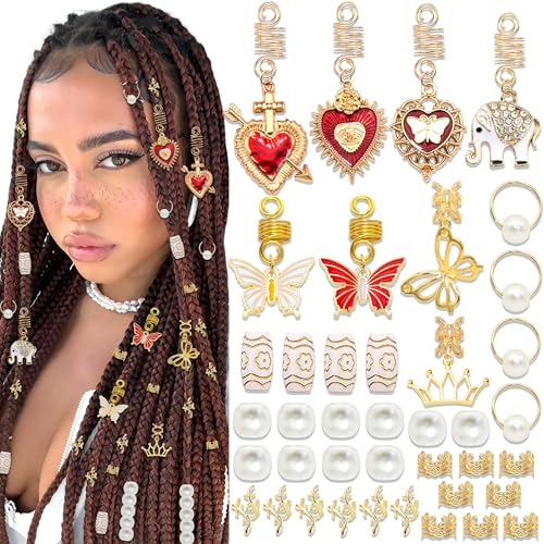 Bagues de cheveux pour dreadlocks ajustables et ornées de perles dorées