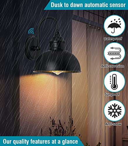 Ytzlvw Outdoor Barn Light Fixture With Dusk-To-Dawn, Large Diameter, Thick Light Arm, Galvanized + Spray Process, Outdoor Gooseneck Light Is Suitable For House, Porch, & Garage (9.5" Diameter) #TOP2