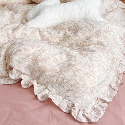 Image of BuLuTu Muslin Cotton Kids Toddler Duvet Cover for Girls Boys Baby Crib Duvet Covers with Zipper Closure, 47 inchx59 inch, Flower & Rabbit Print (No Pillow Cases)