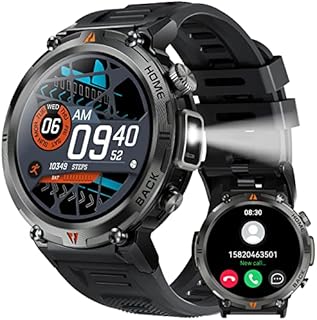 Smartwatch Herren Militär mit Telefonfunktion mit LED Taschenlampe 1,45" robuste Smartwatch 100+ Sportmodi Fitness Tracker mit Herzfrequenz Schrittzähler Schlafmonitor fitnessuhr für Android und iOS