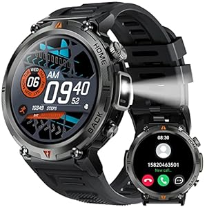 Military Smart Watch for Men with LED Flashlight 1.45” Rugged 3ATM Waterproof Smart Watch with 100+ Sports Modes Fitness Tracker with Heart Rate Sleep Monitor Tactical Smartwatch for iPhone Android