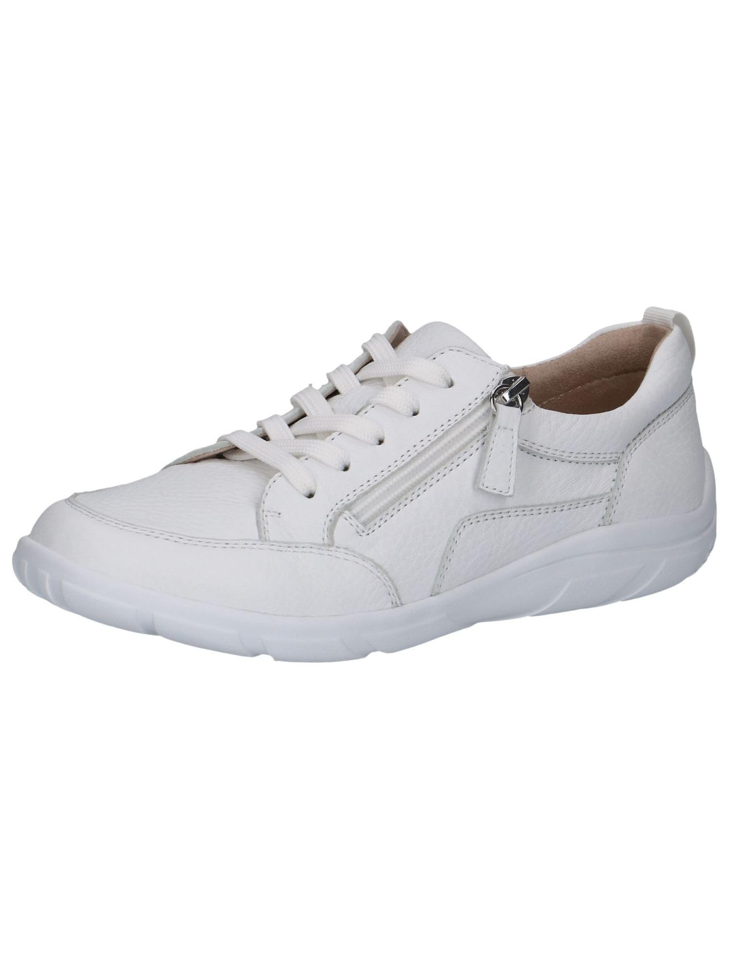 CAPRICE Women's Low-top Leather Sneakers with Zipper, White (White Deer), 6.5 UK