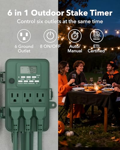 image for BN-LINK Outdoor Power Stake, 7-Day Programmable Digital Timer, 6 Outle