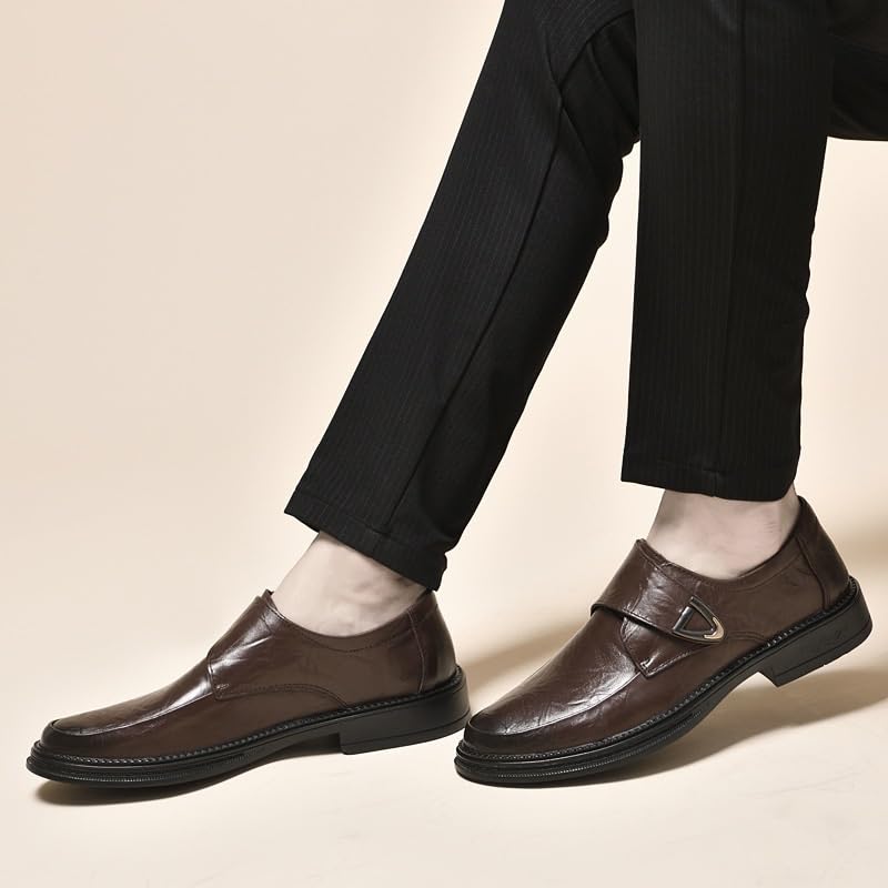 Men's Formal Slip-On Shoes, Solid Color Pointed Toe Leather Dress Shoes2