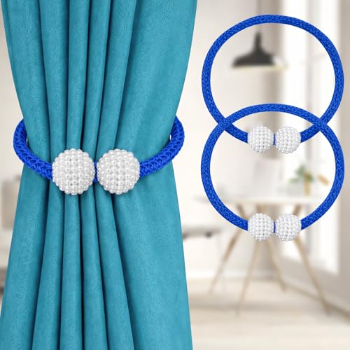 Image of 2Pack Magnetic Curtain Tiebacks, Curtain Tiebacks Buckles Holdbacks Holder Hooks Clip,Decorative Drape Handmade Curtain Tie Back(Sapphire Blue)