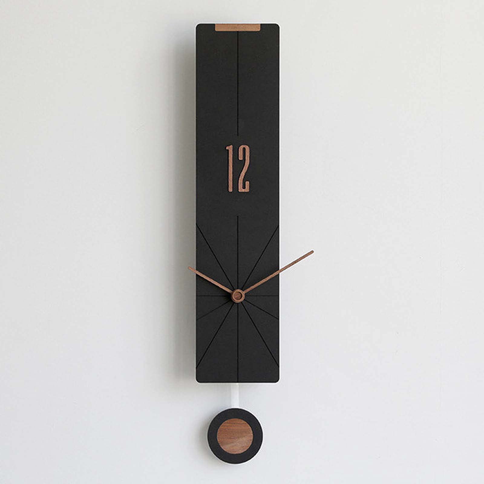 TYUHDUYUR 22 Inch Wall Clock with Pendulum, Non-Ticking Silent Minimalist Wall Clocks, Walnut Pointer Creative Clocks for Living Room Office Bedroom Decorative,Black (Black)