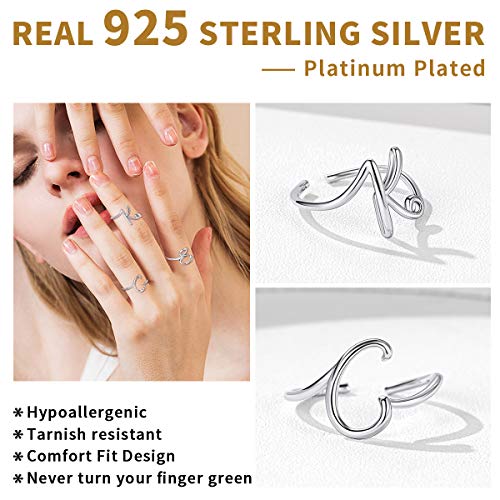 ChicSilver Personalized 925 Sterling Silver Initial Letter Ring A-Z Stackable Ring Adjustable Size 6-114