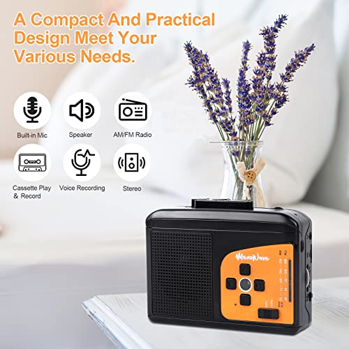 UCEC Portable Cassette Players and Recorders, Audio Music Cassette Tape to MP3 Converter, Stereo AM/FM Radio Walkman Tape Player, Built-In Mic and Speaker, Powered by USB or AA Battery, No PC Required